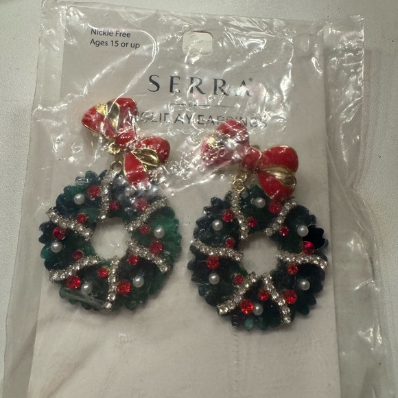 Serra Holiday Wreath Earrings - Red and Green - Picture 1 of 1